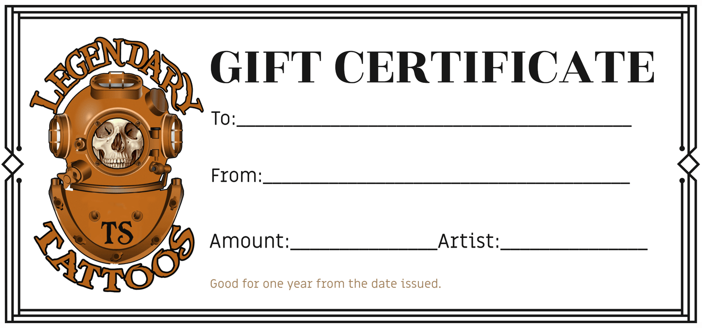 Legendary ltd. Legendary Tattoos Gift Certificate