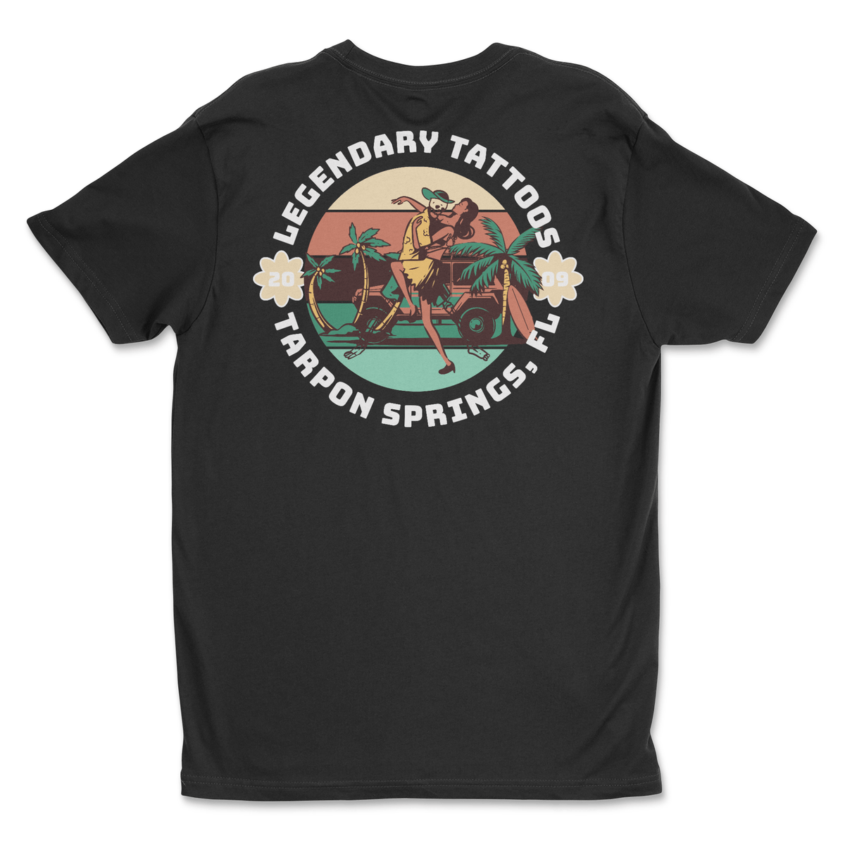 Legendary Tattoos Skeleton Dance Tee – black graphic t-shirt with original tattoo art by Legendary ltd.