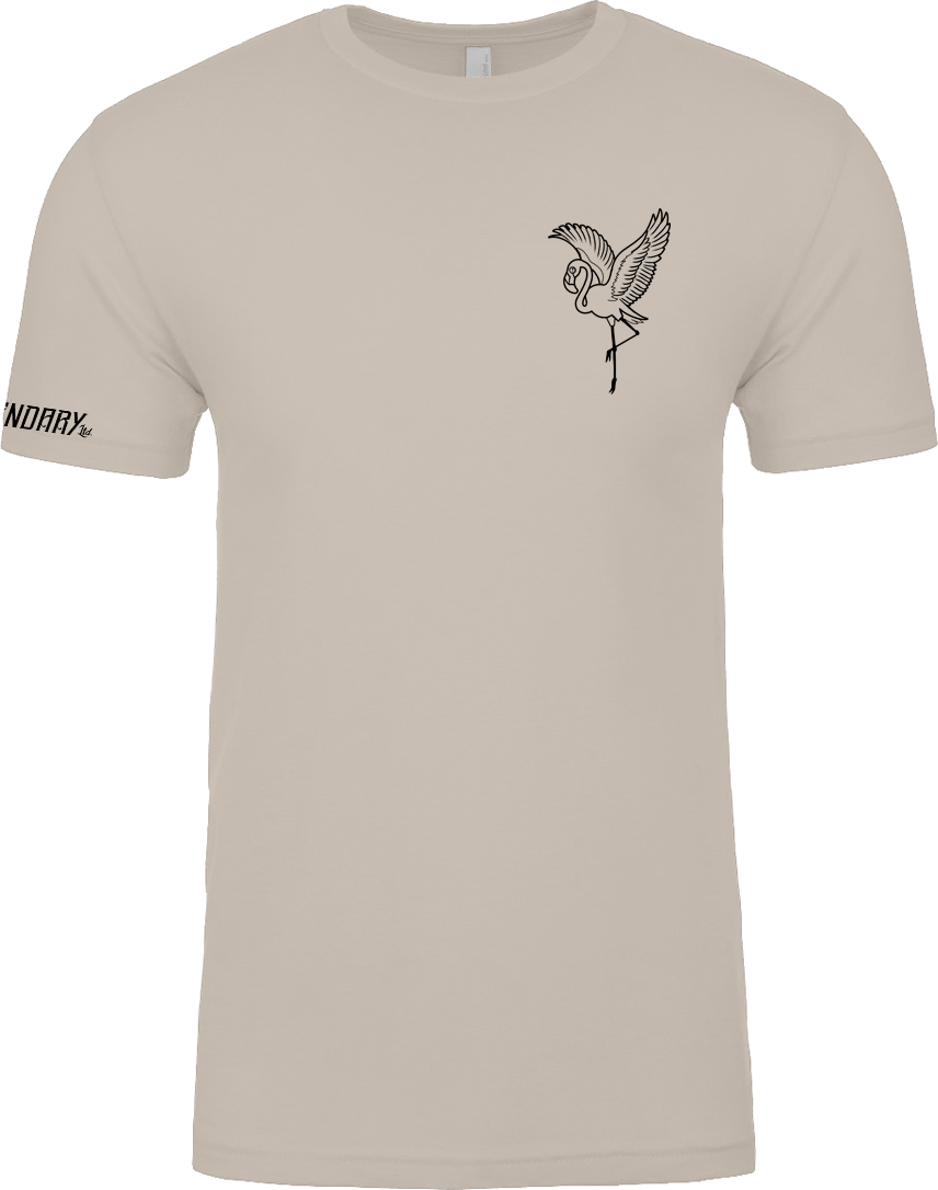 Minimalist Flamingo T-Shirt – fine-line unisex t-shirt with original tattoo art by Legendary ltd.