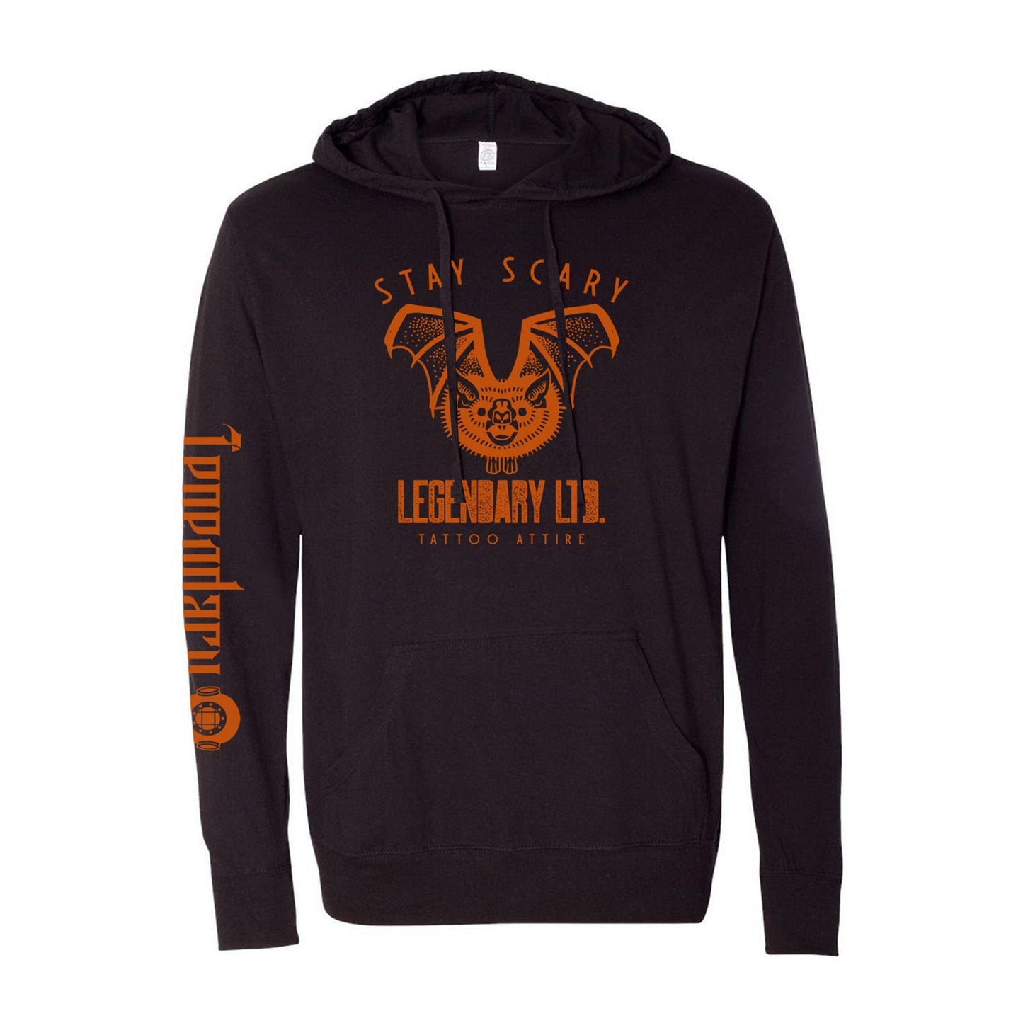 Stay Scary Lightweight Pullover Hoodie – lightweight pullover hoodie with original tattoo art by Legendary ltd.