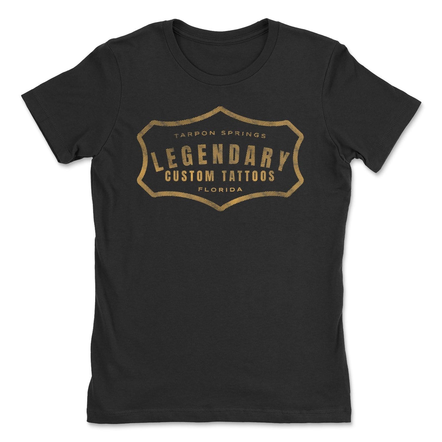 Legendary Gold Badge Women's Tee – black women's graphic t-shirt with original tattoo art by Legendary ltd.