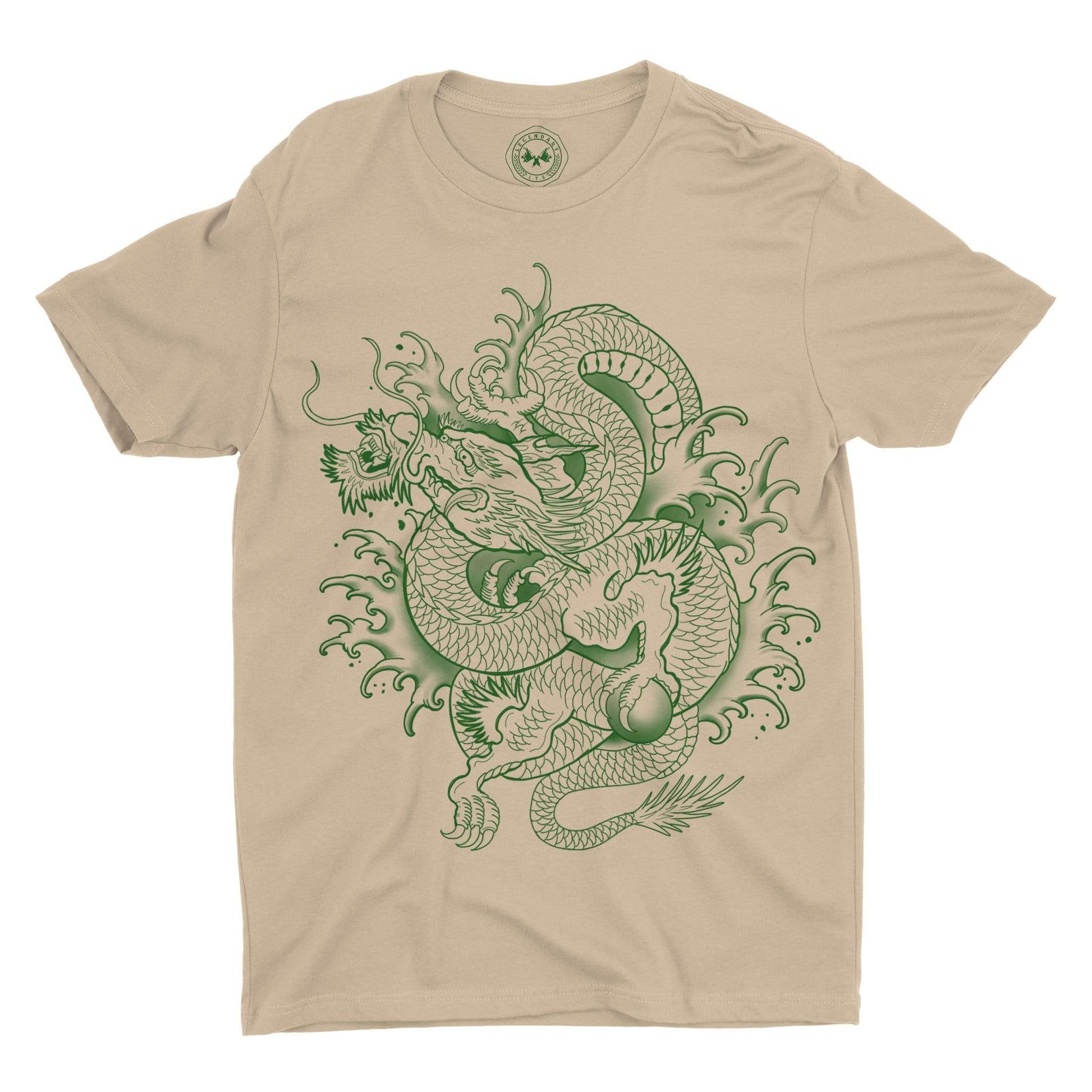Dragon Graphic Tee on Tan colored shirt