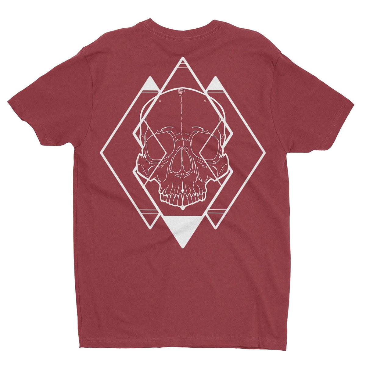 Geometric Skull Tee – cardinal red men's graphic t-shirt with original tattoo art by Legendary ltd.