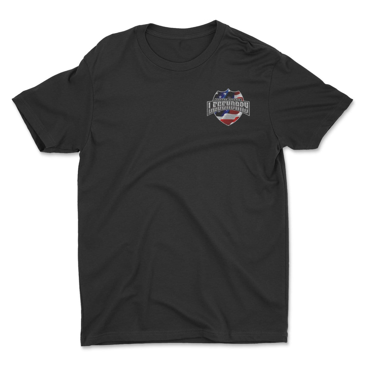 Legendary Patriot Badge Tee – black men's graphic t-shirt with original tattoo art by Legendary ltd.