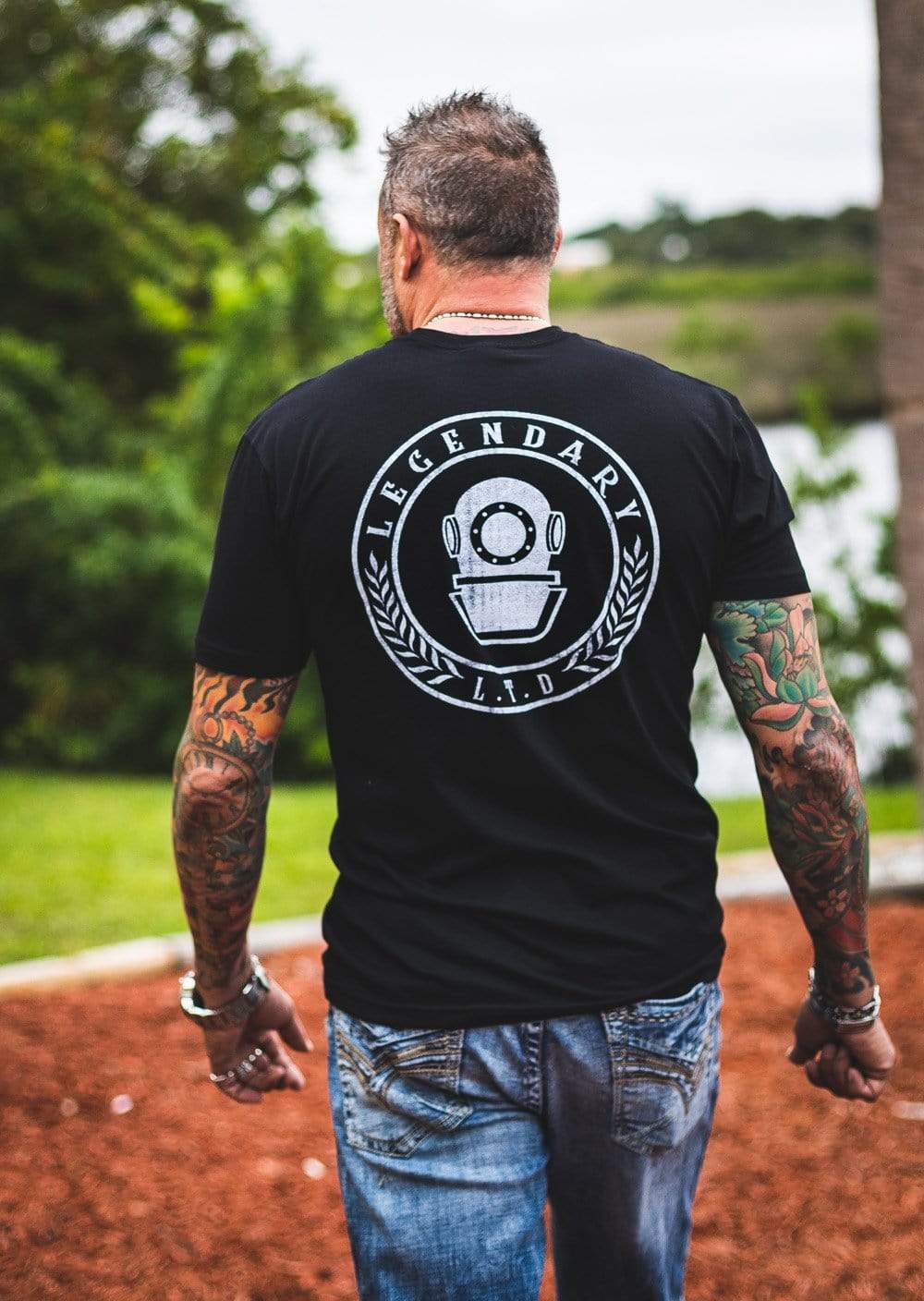 tarpon springs a man with attoo and Diver T Shirts - Men Graphics Tees - T Shirts with Graphics
