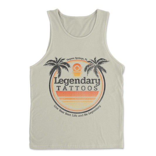 Men's Tropical Sunset Tank – men's tank top with original tattoo art by Legendary ltd.